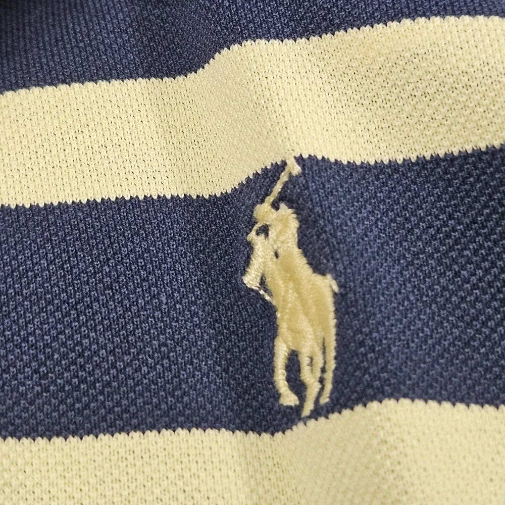 Polo‎ Golf Ralph Lauren Polo Shirt Mens XL Navy Yellow Striped Pima Country Club
